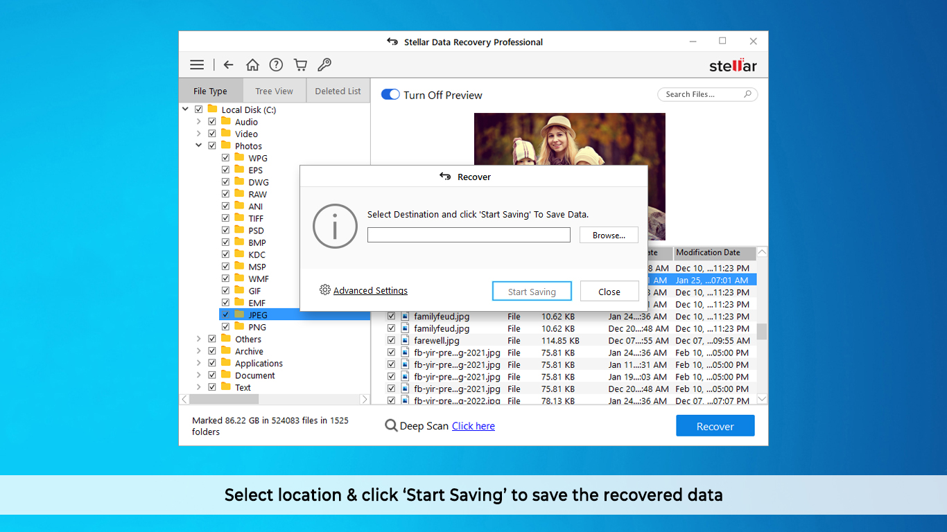 Stellar Data Recovery software restores your lost data